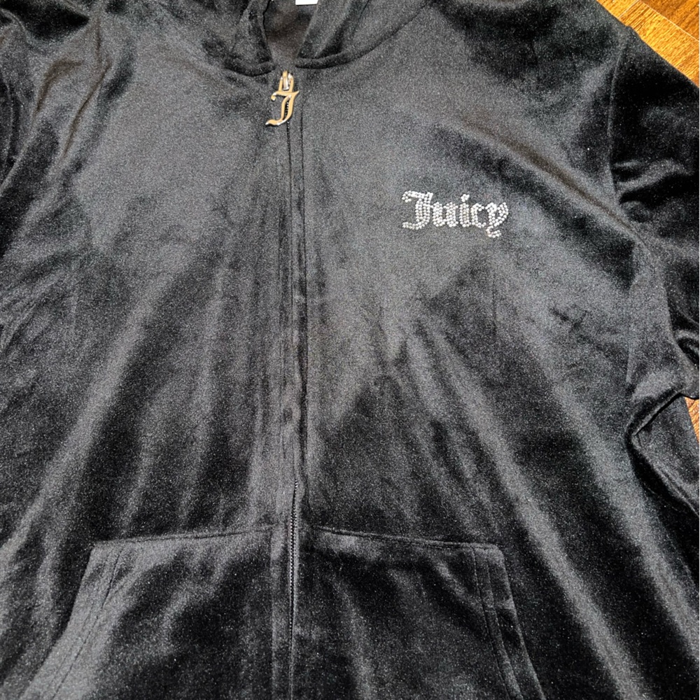 Juicy Couture Black Velour Silver Bling Tracksuit Top-XXL Bottoms- L - Picture 10 of 15